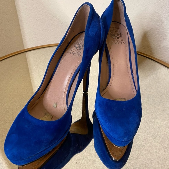 Vince Camuto Shoes - Vince Camuto Electric Blue Suede Platform Stilettos W/ Rockstuds on Heel Size 10